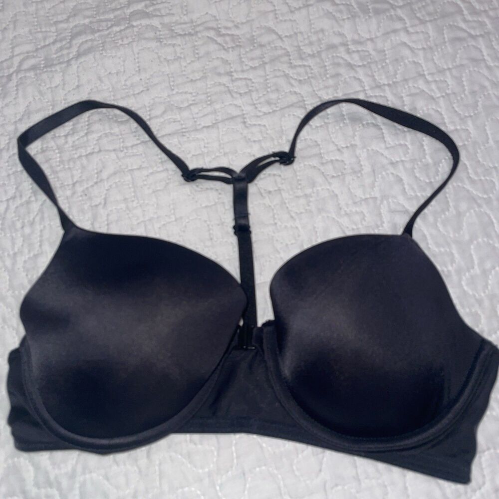 Victoria Secret Black Adjustable Strap T-shirt Padded Bra Womens Size 34C Wire